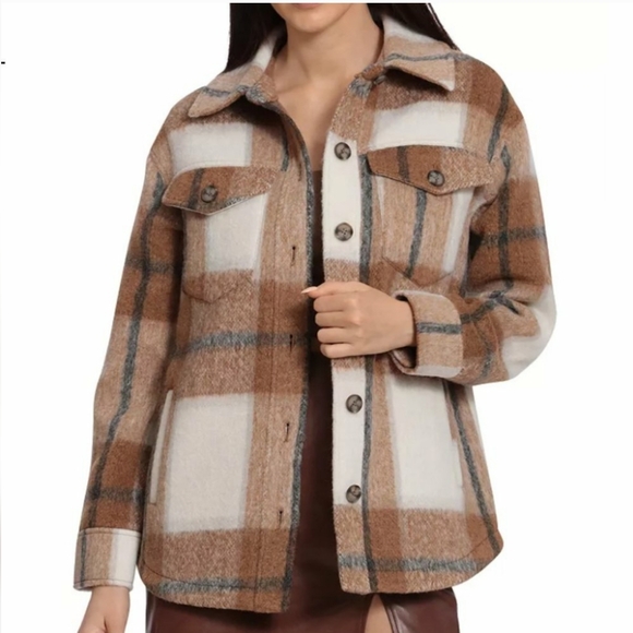 Avec Les Filles Jackets & Blazers - COPY - Avec Les Filles Plaid Button Front Shacket